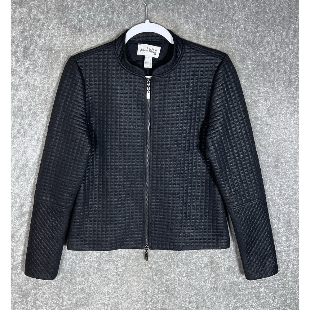 Joseph Ribkoff Quilted Zip Front Jacket Womens Size 8 Black MOTO Biker Polyester